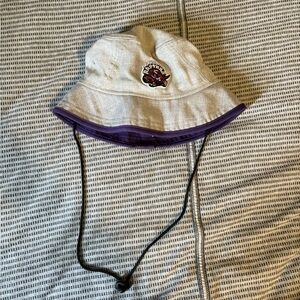 New Era Purple and White 90s Raptors Bucket Hat with Chin Strap